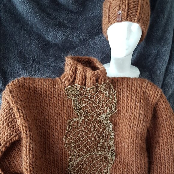 Wool winter set, cinamon cooper, sweater and matching hat, hand knitted - Picture 1 of 11